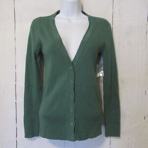 New Modcloth Cardigan M Green Ribbed Button Up Preppy